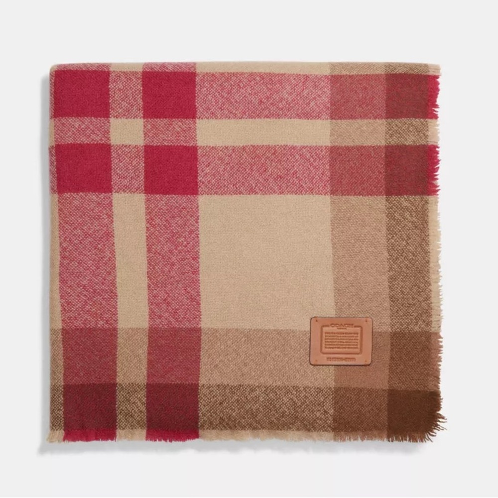 COACH Plaid Print Cashmere Oversized Blanket Scarf